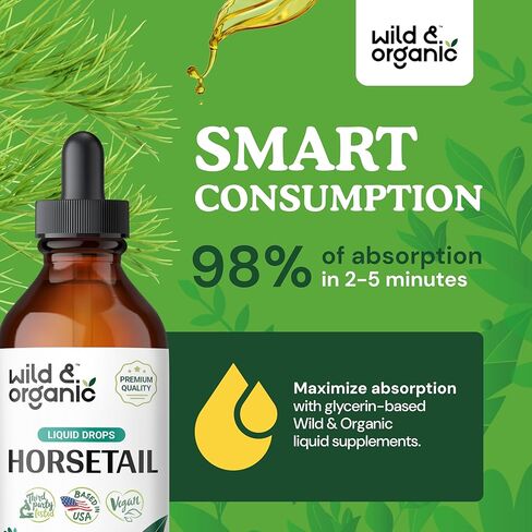 Wild & Organic Horsetail Liquid Extract - Horsetail Herb Supplement for Hair Growth - Vegan, Alcohol Free Drops - 2 fl oz in Kuwait