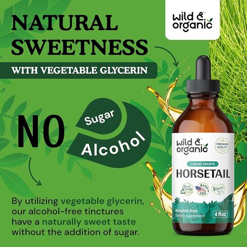 Wild & Organic Horsetail Liquid Extract - Horsetail Herb Supplement for Hair Growth - Vegan, Alcohol Free Drops - 2 fl oz in Kuwait