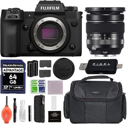 كاميرا Fujifilm X-H2 بدون مرآة مع عدسة XF16-80mm - سوداء مع حزمة متقدمة، بطاقة SD سعة 64 جيجابايت، سلسلة Gadget Bag 200، منفاخ والمزيد | فوجي xh2 in Kuwait