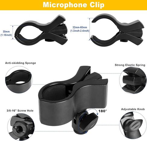 حامل ميكروفون على الحائط، حامل ذراع ميكروفون بطول 23.5 بوصة، قاعدة معدنية بمشبك ميكروفون 3/8 بوصة إلى 5/8 بوصة محول للجدران/الطاولة/المنصة، متوافق مع Shure/Fifine / AT2020/ Pyle/Blue Snowball/Razer in Kuwait