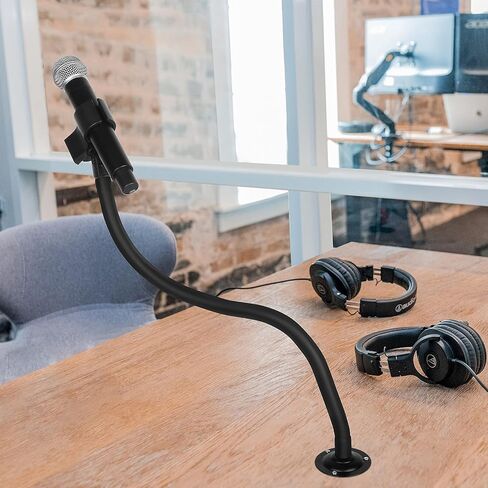 حامل ميكروفون على الحائط، حامل ذراع ميكروفون بطول 23.5 بوصة، قاعدة معدنية بمشبك ميكروفون 3/8 بوصة إلى 5/8 بوصة محول للجدران/الطاولة/المنصة، متوافق مع Shure/Fifine / AT2020/ Pyle/Blue Snowball/Razer in Kuwait