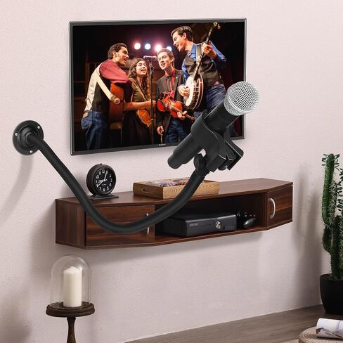 حامل ميكروفون على الحائط، حامل ذراع ميكروفون بطول 23.5 بوصة، قاعدة معدنية بمشبك ميكروفون 3/8 بوصة إلى 5/8 بوصة محول للجدران/الطاولة/المنصة، متوافق مع Shure/Fifine / AT2020/ Pyle/Blue Snowball/Razer in Kuwait