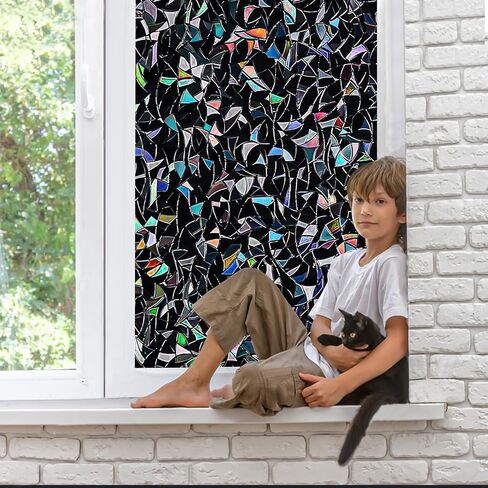 QHY Sunshine Total Blackout Window Film Privacy، فيلم نافذة زجاجي بلوري، لون نافذة أسود، بدون غراء، قابل للفصل، بدون علامات، مناسب للاستخدام المتكرر (أسود، 17.5 بوصة × 78.7 بوصة) in Kuwait