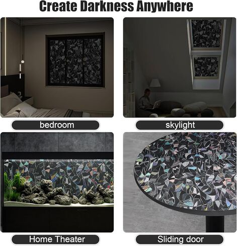 QHY Sunshine Total Blackout Window Film Privacy، فيلم نافذة زجاجي بلوري، لون نافذة أسود، بدون غراء، قابل للفصل، بدون علامات، مناسب للاستخدام المتكرر (أسود، 17.5 بوصة × 78.7 بوصة) in Kuwait
