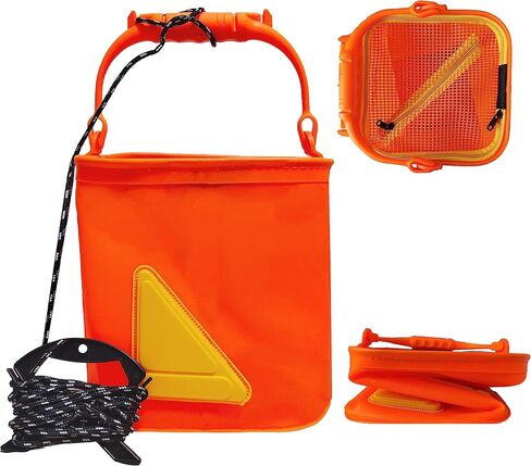 Collapsible Fishing Bucket 13L/3.43Gal Portable Fishing Water Pail for Camping Traveling Hiking Fishing Boating Gardening with 6 Meters Rope (Orange) in Kuwait