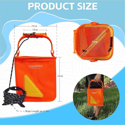 Collapsible Fishing Bucket 13L/3.43Gal Portable Fishing Water Pail for Camping Traveling Hiking Fishing Boating Gardening with 6 Meters Rope (Orange) in Kuwait