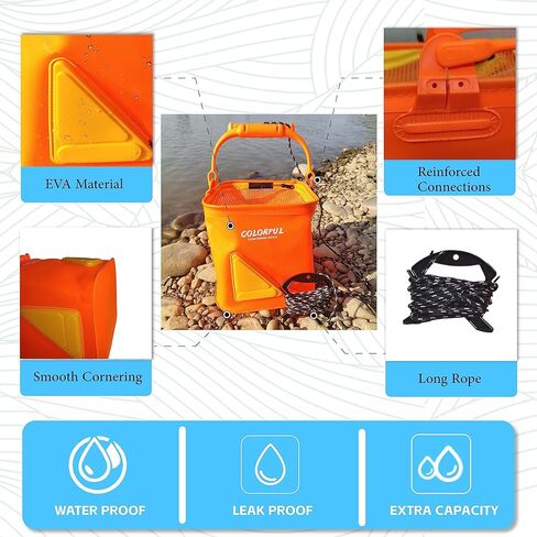 Collapsible Fishing Bucket 13L/3.43Gal Portable Fishing Water Pail for Camping Traveling Hiking Fishing Boating Gardening with 6 Meters Rope (Orange) in Kuwait