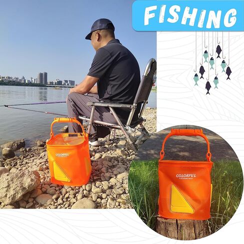 Collapsible Fishing Bucket 13L/3.43Gal Portable Fishing Water Pail for Camping Traveling Hiking Fishing Boating Gardening with 6 Meters Rope (Orange) in Kuwait