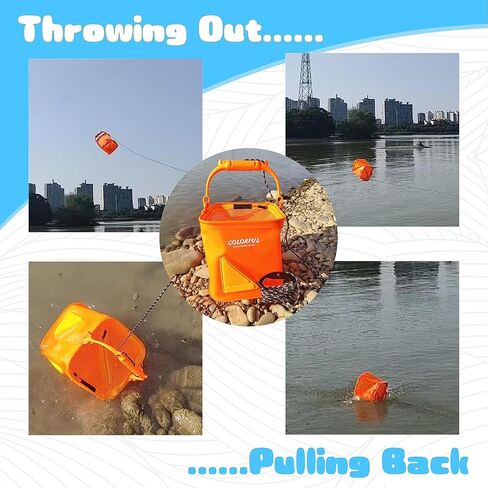 Collapsible Fishing Bucket 13L/3.43Gal Portable Fishing Water Pail for Camping Traveling Hiking Fishing Boating Gardening with 6 Meters Rope (Orange) in Kuwait