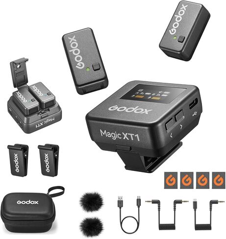 GODOX Magic XT1 Wireless Lavalier Microphone, 48kHz/24-bit Audio, Touchscreen Receiver, Noise Cancellation, 2.4G Wireless 200m(656ft) Range Mics for Camera, Android, iPhone 15, PC for Vlog, Youtube in Saudi Arabia
