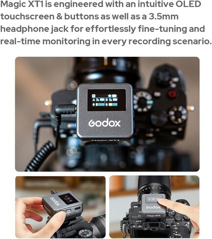 GODOX Magic XT1 Wireless Lavalier Microphone, 48kHz/24-bit Audio, Touchscreen Receiver, Noise Cancellation, 2.4G Wireless 200m(656ft) Range Mics for Camera, Android, iPhone 15, PC for Vlog, Youtube in Saudi Arabia