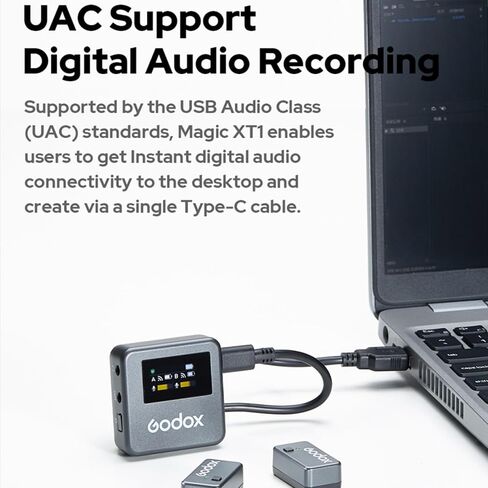GODOX Magic XT1 Wireless Lavalier Microphone, 48kHz/24-bit Audio, Touchscreen Receiver, Noise Cancellation, 2.4G Wireless 200m(656ft) Range Mics for Camera, Android, iPhone 15, PC for Vlog, Youtube in Saudi Arabia