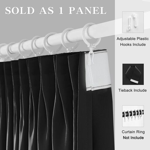 MAIHER Room Darkening Pinch Pleat Curtain with Tieback, Thermal Insulated Triple Weave Polyester Pleated Drape for Small Window, Patio (Beige, 38" W x 63" L, 1 Panel) in Kuwait