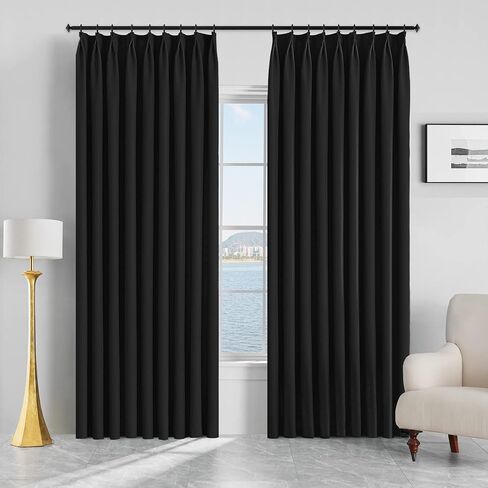 MAIHER Room Darkening Pinch Pleat Curtain with Tieback, Thermal Insulated Triple Weave Polyester Pleated Drape for Small Window, Patio (Beige, 38" W x 63" L, 1 Panel) in Kuwait