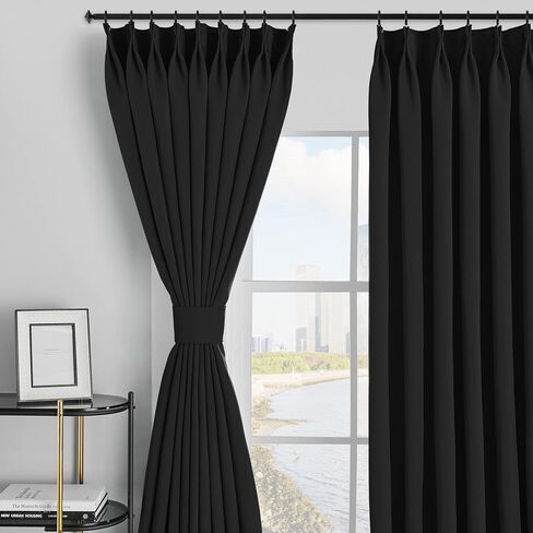 MAIHER Room Darkening Pinch Pleat Curtain with Tieback, Thermal Insulated Triple Weave Polyester Pleated Drape for Small Window, Patio (Beige, 38" W x 63" L, 1 Panel) in Kuwait