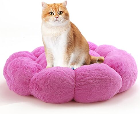 Calming Cat Bed Anti Anxiety Donut Dog Bed Cat Beds for Indoor Cats Fluffy Cute Pet Bed Anti-Slip for Indoor Cats,Machine Washable,23 * 23inch Pink in Saudi Arabia