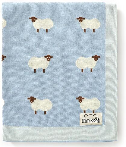 mimixiong Baby Blanket Knit 100% Cotton Toddler Blankets for Boys and Girls with Cute Sheep Size 30 x 40 inches Blue in Kuwait