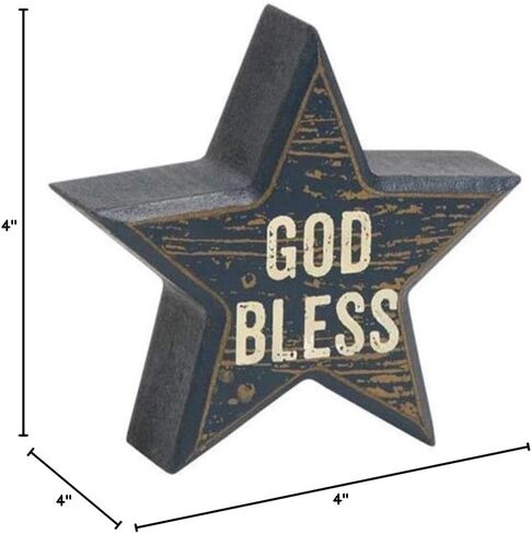 Distressed Patriotic Star Blocks Tabletop Decor | 3 Pc Tied Bundle | Red,White,Blue | 4 inch Real Wood in Saudi Arabia