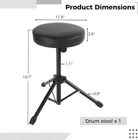 Anjean Drum Stool، Drum Throne مقعد طبل مبطن قابل للتعديل الارتفاع، كرسي طبل عالمي قابل للطي، مقعد طبل مع مقعد جلدي ناعم in Kuwait