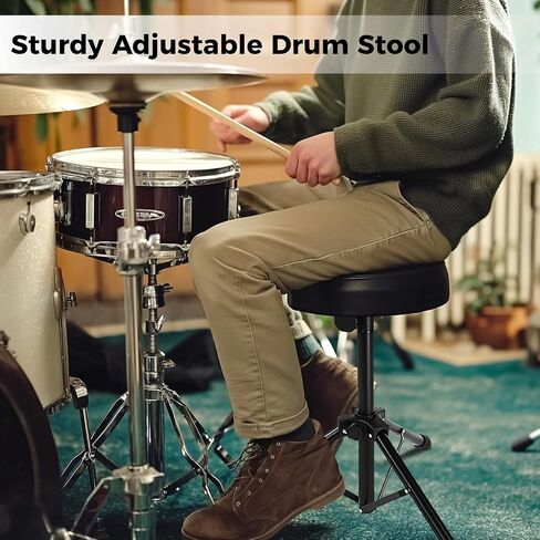 Anjean Drum Stool، Drum Throne مقعد طبل مبطن قابل للتعديل الارتفاع، كرسي طبل عالمي قابل للطي، مقعد طبل مع مقعد جلدي ناعم in Kuwait