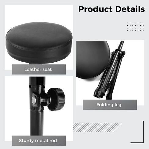 Anjean Drum Stool، Drum Throne مقعد طبل مبطن قابل للتعديل الارتفاع، كرسي طبل عالمي قابل للطي، مقعد طبل مع مقعد جلدي ناعم in Kuwait