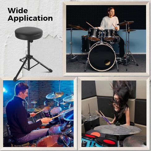 Anjean Drum Stool، Drum Throne مقعد طبل مبطن قابل للتعديل الارتفاع، كرسي طبل عالمي قابل للطي، مقعد طبل مع مقعد جلدي ناعم in Kuwait