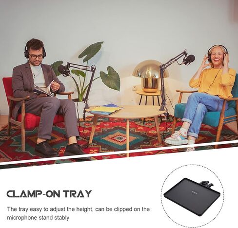 Healifty 2Pcs Clamp On Rack Tray,Microphone Stand Shelf Tray,Microphone Stand Tray for Live Streaming,Karaoke, Recording in Saudi Arabia