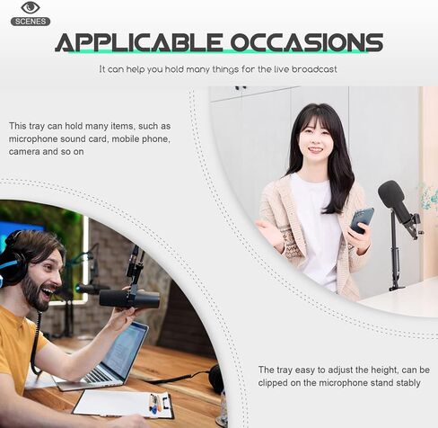 Healifty 2Pcs Clamp On Rack Tray,Microphone Stand Shelf Tray,Microphone Stand Tray for Live Streaming,Karaoke, Recording in Saudi Arabia