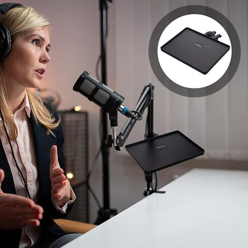 Healifty 2Pcs Clamp On Rack Tray,Microphone Stand Shelf Tray,Microphone Stand Tray for Live Streaming,Karaoke, Recording in Saudi Arabia