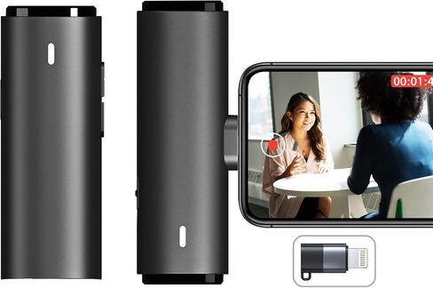 ميكروفون AKSONIC اللاسلكي Lavalier لميكروفون iPhone لتسجيل الفيديو والبث المباشر مع موصل USB من النوع C، محول لايتنينج (100 قدم، أسود) in Saudi Arabia