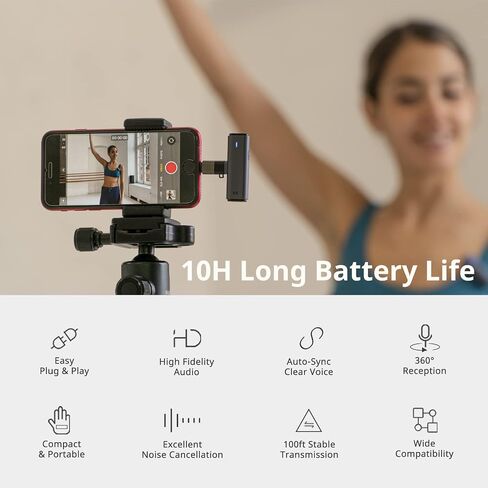ميكروفون AKSONIC اللاسلكي Lavalier لميكروفون iPhone لتسجيل الفيديو والبث المباشر مع موصل USB من النوع C، محول لايتنينج (100 قدم، أسود) in Saudi Arabia