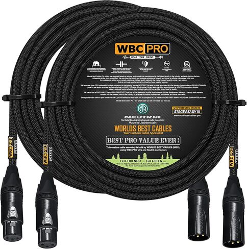 وحدتان - 30 قدمًا - كابل WBC-PRO-Quad فائق الصمت والمرن ومتوازن ومتوازن مع مقابس Neutrik ذكر وأنثى XLR وسترة تويد سوداء in Saudi Arabia