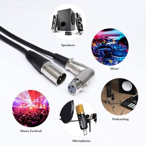 حزمة من 1 XLR ذكر إلى كابل أنثى الزاوية اليمنى 12 قدم - 1 قطعة 12 قدم. سلك تصحيح صوت ميكروفون XLR متوازن ذو 3 دبابيس لمكبر الصوت، والخلاط، والاستوديو، وتسجيل البودكاست in Kuwait