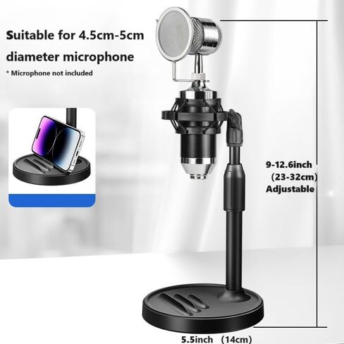 MC-S 【11.4 inch】 Upgraded 2 in 1 Desktop Microphone Stand, Adjustable Mic Stand with Pop Filter, Shock Mount, Microphone Clip, 3/8" to 5/8" Metal Screw Adapter. Phone stand. in Kuwait