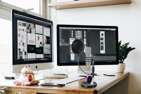 MC-S 【11.4 inch】 Upgraded 2 in 1 Desktop Microphone Stand, Adjustable Mic Stand with Pop Filter, Shock Mount, Microphone Clip, 3/8" to 5/8" Metal Screw Adapter. Phone stand. in Kuwait