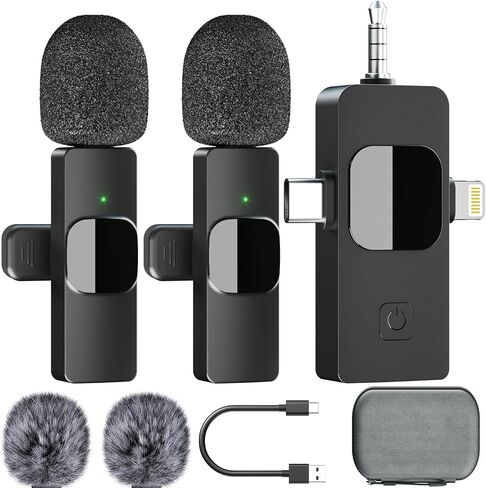 ميكروفون لاسلكي صغير، 3 في 1 مشبك احترافي على ميكروفون لاسلكي iPhone USB-C Android Camera iPad 2.4G تسجيل ميكروفون للفيديو ومدونة الفيديو والمقابلة والبودكاست واليوتيوب in Saudi Arabia