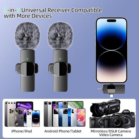 ميكروفون لاسلكي صغير، 3 في 1 مشبك احترافي على ميكروفون لاسلكي iPhone USB-C Android Camera iPad 2.4G تسجيل ميكروفون للفيديو ومدونة الفيديو والمقابلة والبودكاست واليوتيوب in Saudi Arabia