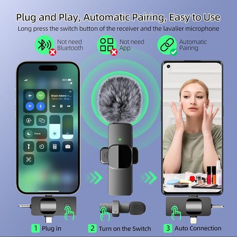 ميكروفون لاسلكي صغير، 3 في 1 مشبك احترافي على ميكروفون لاسلكي iPhone USB-C Android Camera iPad 2.4G تسجيل ميكروفون للفيديو ومدونة الفيديو والمقابلة والبودكاست واليوتيوب in Saudi Arabia