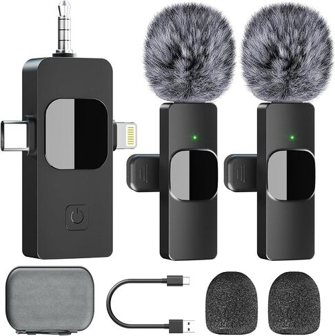 ميكروفون لاسلكي صغير، 3 في 1 مشبك احترافي على ميكروفون لاسلكي iPhone USB-C Android Camera iPad 2.4G تسجيل ميكروفون للفيديو ومدونة الفيديو والمقابلة والبودكاست واليوتيوب in Saudi Arabia