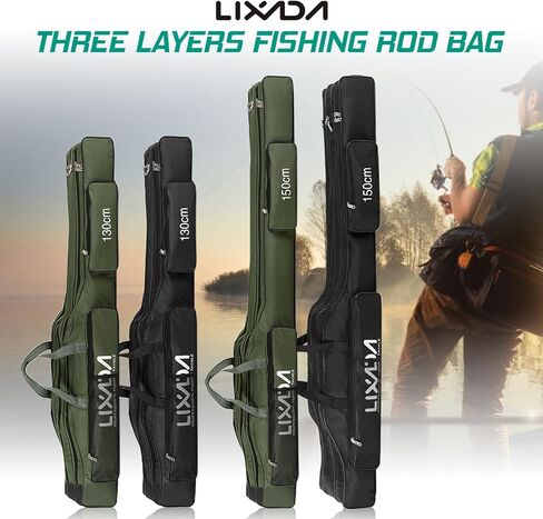 LIXADA Fishing Rod Case, 3 Layers Oxford Fishing Rod Bag, Portable Foldable Fishing Pole Bag, Fishing Rod Carrier Fishing Tackle Storage Bag Travel Carry for Fishing Gear & Equipment in Saudi Arabia