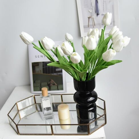 20PCS All Saints' Day Black Artificial Flower Tulips PU Real Touch Tulips for Home Wedding Decoration Brides Hand Holding Bouquet Artificial Flower Decoration in Kuwait
