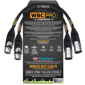 2 Units - 1 Foot - WBC-PRO-Quad Ultra-Silent Ultra-Flexible Balanced Star-Quad Cable with Amphenol Male & Female XLR Plugs & Black Tweed Jacket