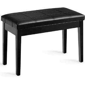LUARANE Wooden Duet Piano Bench, Double Keyboard Bench with Padded Leather Cushion Storage Compartment, Keyboard Seat with Solid Wooden Frame Anti-Slip Pad, Piano Stool for Home Use (Black)