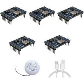 Voice Playback Module,16M Sound Board MP3 Music Player with Speaker,DC3.6-5.2V,USB Downloadable 10 IO Trigger Serial Port Control for Voice Prompts, Broadcast Device Factory, Xmas DIY-5 Pack
