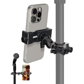 Mic Stand Phone Holder, Phone Holder Mount for Microphone Stand, Music Stand, Guitar Drums, Phone Clamp for iPhone 15 14 13 12 11 Plus Pro Max Mini Samsung Galaxy S24 S23 Ultra Google Pixel 8 7