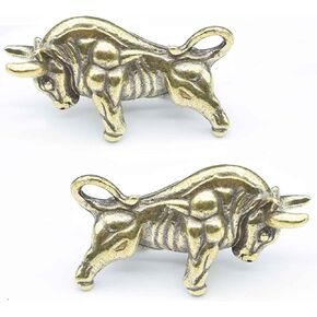 Brass Bull Statue 2pcs, Small Cow Figure Statues Ox Sculptures, Perfect Decor Home Table Decoration Office Desk Animal Ornament Figurine (Bronze)