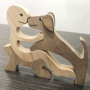 Dog Wooden Statues Kneeling Woman Kiss Dog Friendship Collectible Figurines Crafts Art Sculptures Small Desk Shelf Accents for Home Decor Pet Sympathy Gifts Memorial Souvenirs