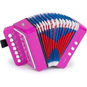 Kids Toy Accordion with 7 Vocal Keys. Portable Mini Musical Instrument with Easy to Carry Back Strap included. Ideal for Kids 3+ Red