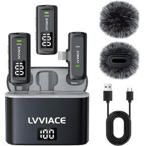 Wireless Lavalier Microphone for Phones with USB Type C Ports, 40 Hours of Battery Life with Transmitter Digital Display Charging Case, 82ft Mini Mic with Noise Cancellation (USB Type C)