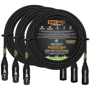 3 Units - 40 Foot - WBC-PRO-Quad Ultra-Silent Ultra-Flexible Balanced Star-Quad Cable with Neutrik Male & Female XLR Plugs & Black Tweed Jacket